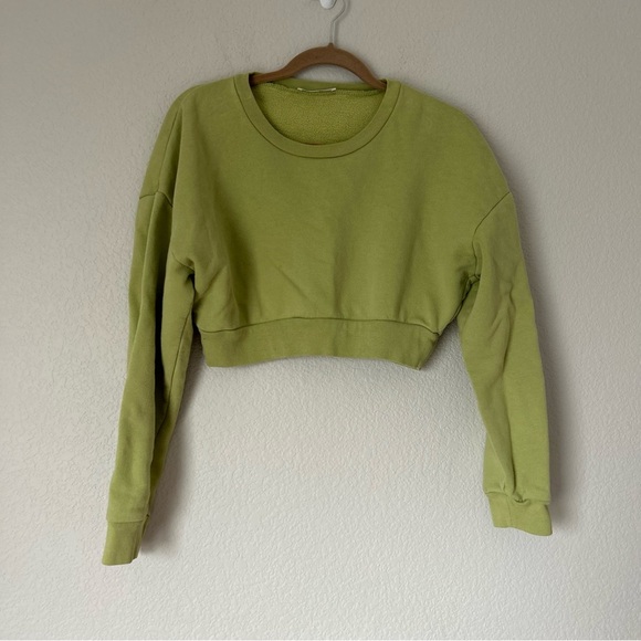 Reformation Hunter Crop Sweatshirt in Bright Green - Picture 2 of 5